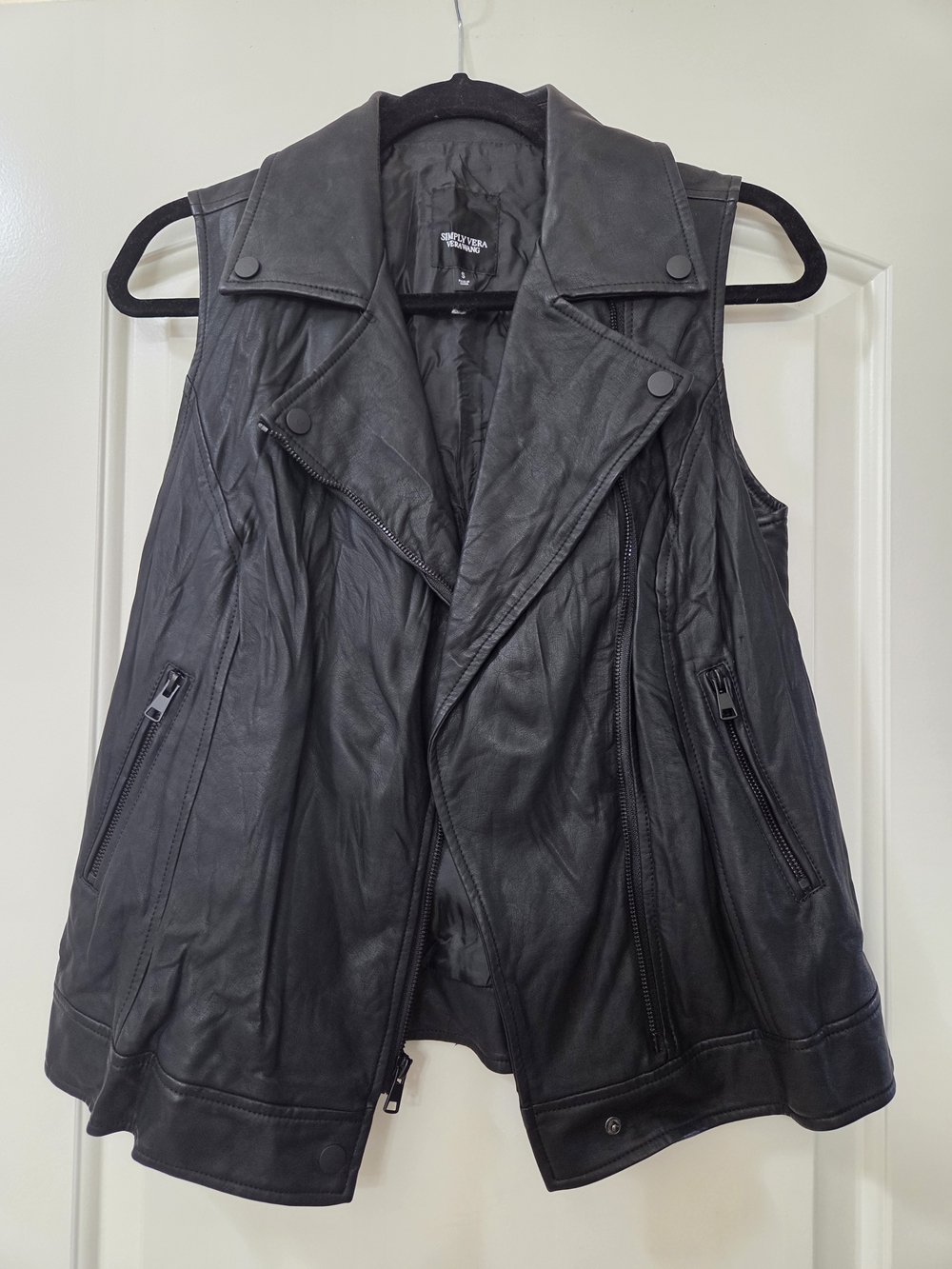 Vera Wang Black Leather Sleeveless Moto Vest